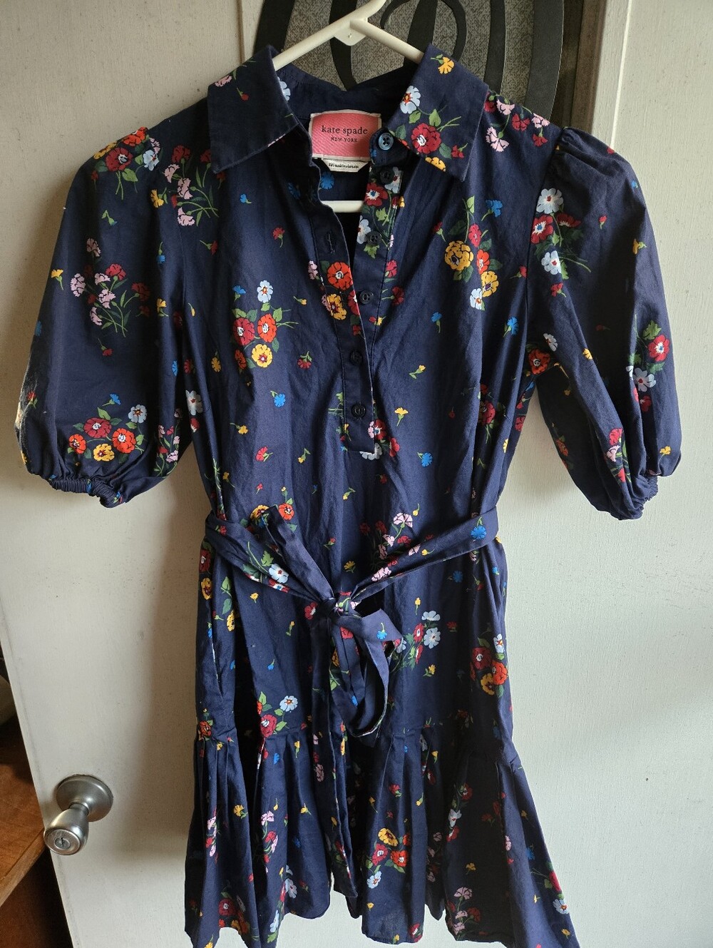 kate spade Bouquet Toss Navy Floral Shirt Dress W/Belt EUC